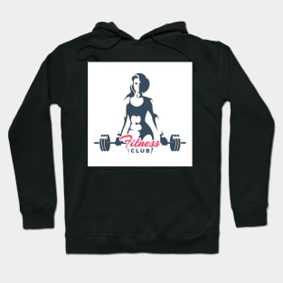 Fitness Club Logo Woman Holds Barbell Hoodie